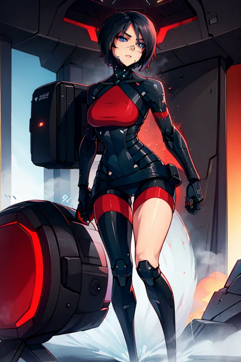 Elster from Signalis, cute and sexy, short black hair, robo-legs