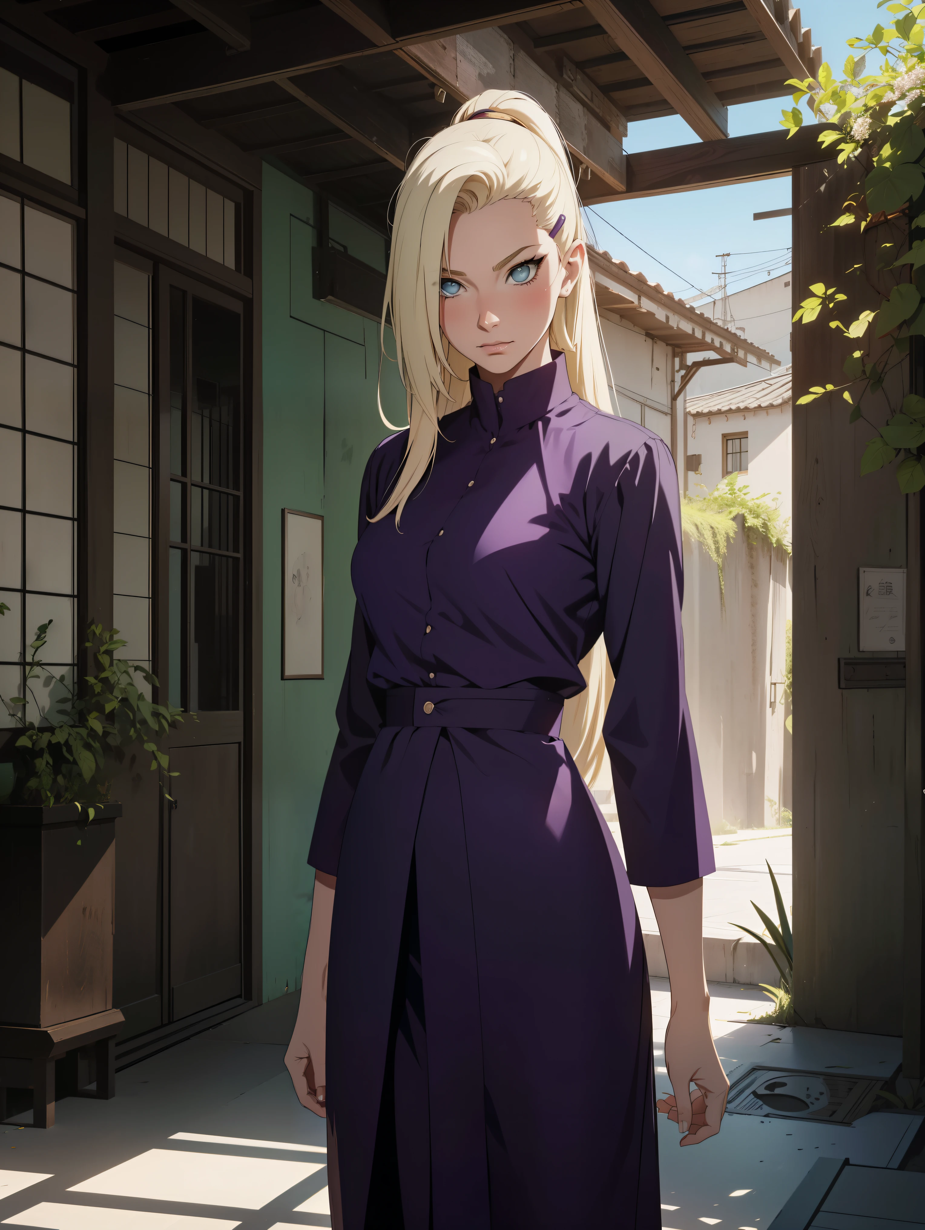 {-error_off_Anatomi:1.0} anime styling, Obra off arte, absurderes, Yamanaka Ino\(naruto\), 1 girl alone, Woman, perfect composition, offtalhado lips, beautiful  face, Body Proportion, blush, hair long blonde, blue colored eyes, purple blouse, purple pants, soft gauze, super realistico, offtalhado, sessão off fotos, Realistic faces and bodies, Obra off arte, melhor qualidaoff, Best illustration, hiper offtalhado, 1 Woman, standing alone, glamorous, blushful, trunk, fighting, about nature, Look at the view, poses dimânicas,