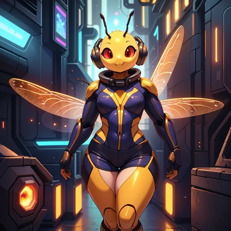 (masterpiece), (best quality), (high res) (solo), (perfect anatomy) (perfect face), bee, ((insect)), anthropomorphic bee, (((ins...