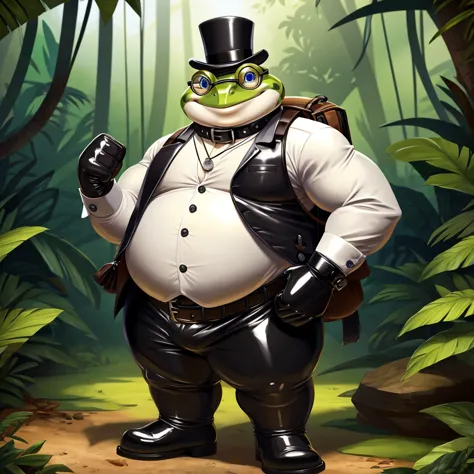 Solo, Male, fat, extremely obese, gentleman, dapper Professor Frog, blue eyes, (posing:1.3), (soft shading), 4k, hi res, ((detai...
