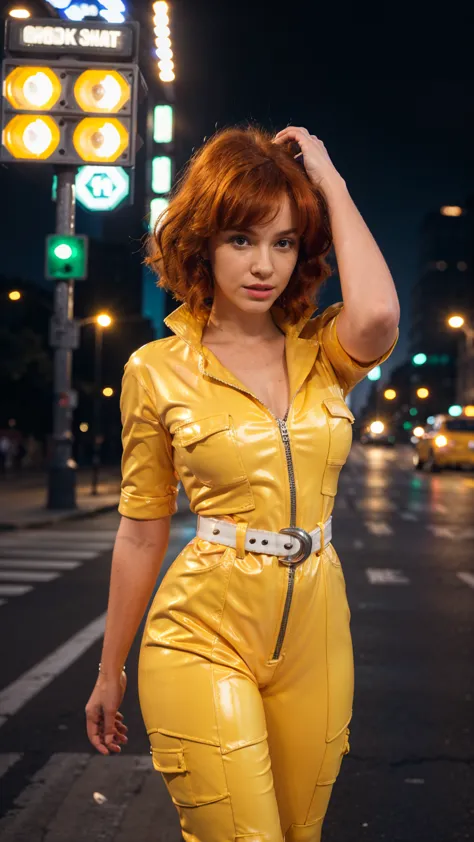 (masterpiece), (best quality), (solo character), (photorealistic:1.4), (chr1sh3n wearing white belt), (April O'Neil_v1 costume, ...