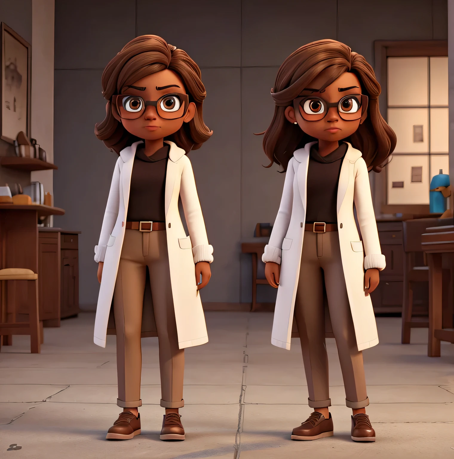 Two cartoon characters of a woman in a lab coat and glasses - SeaArt AI