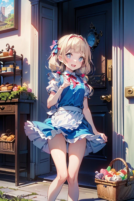 (perky chest:1.2), (pointed chest:1.2),(((Black Tunic:1.3))),(((cakes and bread in the basket),Cute and beautiful girl,Cute round face,Cute smile,with blush cheeks,Red Lip,a girl 17 years old, nsfw:1.2, beautiful body:1.3), shinny skin, BREAK, ((alice in the wonderland:1.3, cute, kawaii, lovely, funny, a girl falling down from sky:1.3, girl flying in sky:1.4, girl floating in air:1.5, rolling upskirt by wind:1.6, (with sparkling eyes and a contagious smile),open mouth, Looking at Viewer, surprised, putting hands on crotch over the skirts:1.5)), BREAK, ((floating things as follows:1.3, PlayingCards, Trump, tea cup, tea pot, tea spoons, pocket watch:1.3, lip sticks, candies:1.2, cookies, jam bottles, classical door_keys)), ((long purply_Blue dress :1.5, wearing long flaired skirt:1.3, the skirt is blowing:1.3, cute pink Apron, black stockingedium long platinum-blonde hair:1.2, twin tail hair:1.6, tied hair with a large ribbon), (Blue eyes, bright pupils with highlights, detailed eyes), (lying down on your back:0.7, spreading legs with rising up straight:0.7), sexy posture, fantastic colorful art, (fantasy art:1.2, wondered images), ((correct anatomy:1.5, perfect anatomy:1.3, correct hand, small foot:1.2)),
