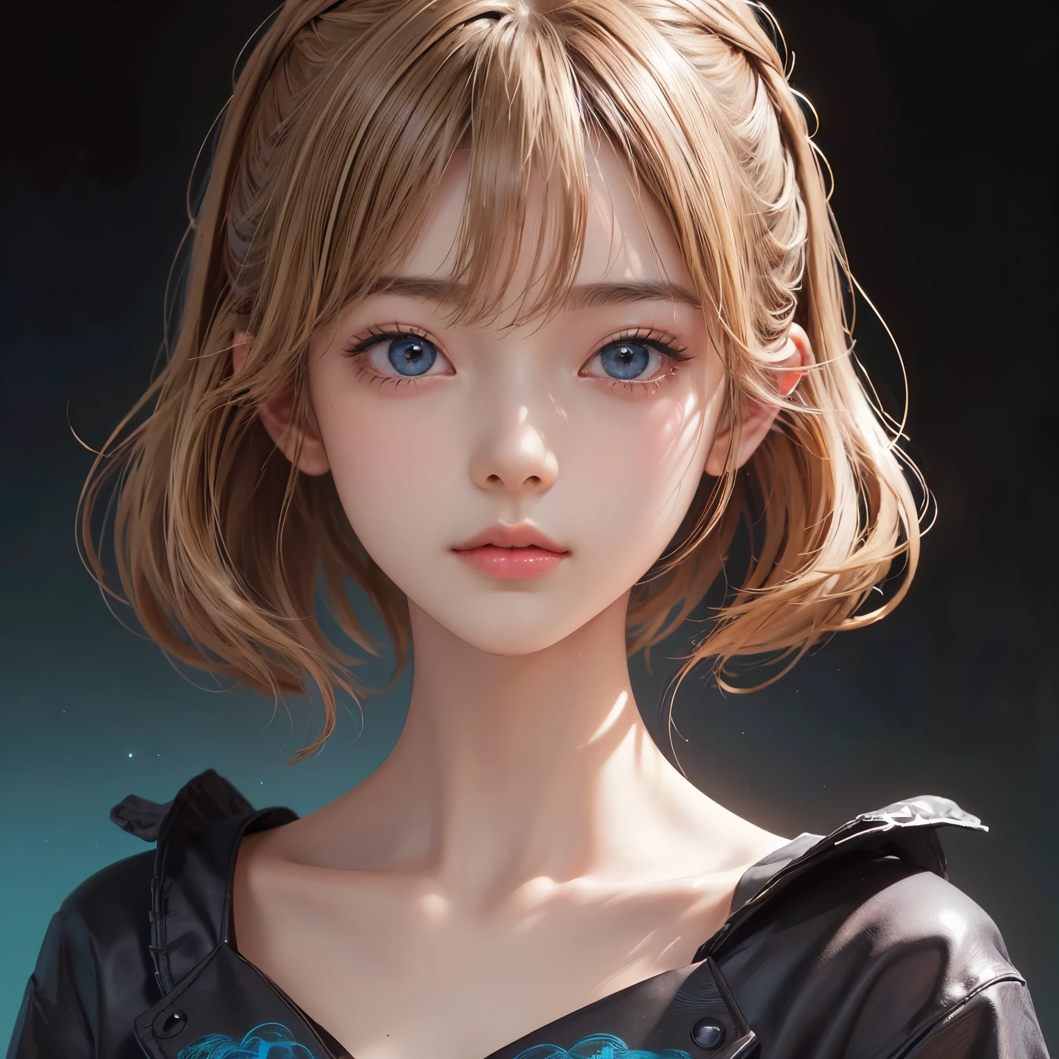 Polychrome, One Girl, night, dark, blonde, Show Viewer, Upper Body, In-person audience, Limited Edition Palette, Black background, Shine,,(Highly detailed CG Unity 8k wallpaper),(masterpiece), (Highest quality), (Vaporwave Style), (Super detailed), (Best illustrations),(Best Shadow),Perfect lighting , Perfect Anatomy , Vibrant colors、