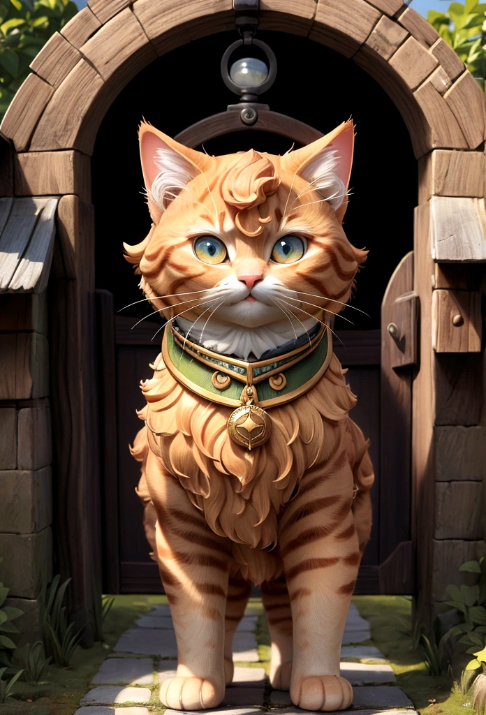 작은, 굽이굽이 펼쳐진 언덕으로 둘러싸인 평화로운 마을, a fluffy ginger cat named 올리버 선장 stood proudly at the gate of his home. 올리버 선장, 사람처럼 서서, 훈장으로 장식된 깔끔한 군복을 입고 있었음. 그의 큰, 둥근 눈은 지평선을 바라보며 결의에 차 있었음. (양질:1.2), (매우 상세한:1.2), (매우 디테일한 얼굴:1.2), (매우 상세한 본체:1.2)