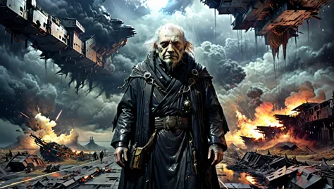 Your evil smile_The originator of the war_A creepy old man in a black robe、Post-apocalyptic space war:1.Colony Destroyed in 7、Ab...