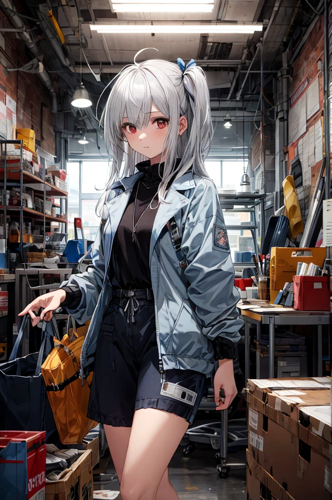 ((masterpiece, Highest quality, Super Definition, High resolution)), alone, Beautiful girl with white hair，Straight hair on top of head，Lace-up Blue, prayer,