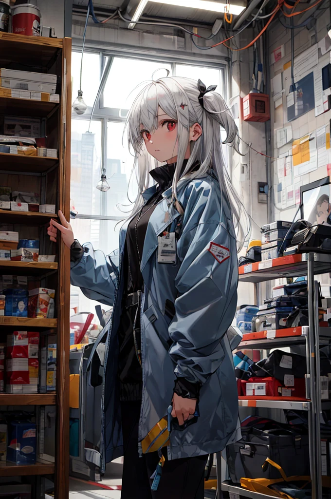 ((masterpiece, Highest quality, Super Definition, High resolution)), alone, Beautiful girl with white hair，Straight hair on top of head，Lace-up Blue, prayer,