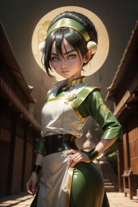Ultra detailed ,beautiful face , delicada ,Toph beifong , 10 year old  girl ,japonese  girl ,1girl , flat chest , green chinese ...