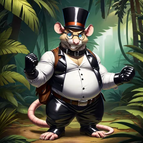 Solo, Male, fat, extremely obese, gentleman, dapper Professor Rat, blue eyes, (posing:1.3), (soft shading), 4k, hi res, ((detail...