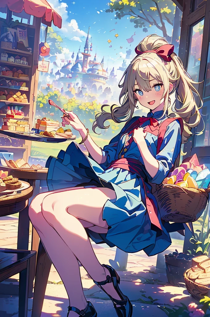 (perky chest:1.2), (pointed chest:1.2),(((Black Tunic:1.3))),(((cakes and bread in the basket),Cute and beautiful girl,Cute round face,Cute smile,with blush cheeks,Red Lip,a girl 17 years old, nsfw:1.2, beautiful body:1.3), shinny skin, BREAK, ((alice in the wonderland:1.3, cute, kawaii, lovely, funny, a girl falling down from sky:1.3, girl flying in sky:1.4, girl floating in air:1.5, rolling upskirt by wind:1.6, (with sparkling eyes and a contagious smile),open mouth, Looking at Viewer, surprised, putting hands on crotch over the skirts:1.5)), BREAK, ((floating things as follows:1.3, PlayingCards, Trump, tea cup, tea pot, tea spoons, pocket watch:1.3, lip sticks, candies:1.2, cookies, jam bottles, classical door_keys)), ((long purply_Blue dress :1.5, wearing long flaired skirt:1.3, the skirt is blowing:1.3, cute pink Apron, black stockingedium long platinum-blonde hair:1.2, twin tail hair:1.6, tied hair with a large ribbon), (Blue eyes, bright pupils with highlights, detailed eyes), (lying down on your back:0.7, spreading legs with rising up straight:0.7), sexy posture, fantastic colorful art, (fantasy art:1.2, wondered images), ((correct anatomy:1.5, perfect anatomy:1.3, correct hand, small foot:1.2)),
