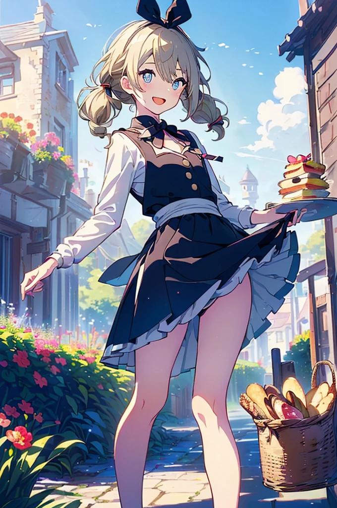 (perky chest:1.2), (pointed chest:1.2),(((Black Tunic:1.3))),(((cakes and bread in the basket),Cute and beautiful girl,Cute round face,Cute smile,with blush cheeks,Red Lip,a girl 17 years old, nsfw:1.2, beautiful body:1.3), shinny skin, BREAK, ((alice in the wonderland:1.3, cute, kawaii, lovely, funny, a girl falling down from sky:1.3, girl flying in sky:1.4, girl floating in air:1.5, rolling upskirt by wind:1.6, (with sparkling eyes and a contagious smile),open mouth, Looking at Viewer, surprised, putting hands on crotch over the skirts:1.5)), BREAK, ((floating things as follows:1.3, PlayingCards, Trump, tea cup, tea pot, tea spoons, pocket watch:1.3, lip sticks, candies:1.2, cookies, jam bottles, classical door_keys)), ((long purply_Blue dress :1.5, wearing long flaired skirt:1.3, the skirt is blowing:1.3, cute pink Apron, black stockingedium long platinum-blonde hair:1.2, twin tail hair:1.6, tied hair with a large ribbon), (Blue eyes, bright pupils with highlights, detailed eyes), (lying down on your back:0.7, spreading legs with rising up straight:0.7), sexy posture, fantastic colorful art, (fantasy art:1.2, wondered images), ((correct anatomy:1.5, perfect anatomy:1.3, correct hand, small foot:1.2)),
