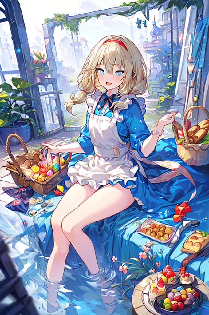 (perky chest:1.2), (pointed chest:1.2),(((Black Tunic:1.3))),(((cakes and bread in the basket),Cute and beautiful girl,Cute round face,Cute smile,with blush cheeks,Red Lip,a girl 17 years old, nsfw:1.2, beautiful body:1.3), shinny skin, BREAK, ((alice in the wonderland:1.3, cute, kawaii, lovely, funny, a girl falling down from sky:1.3, girl flying in sky:1.4, girl floating in air:1.5, rolling upskirt by wind:1.6, (with sparkling eyes and a contagious smile),open mouth, Looking at Viewer, surprised, putting hands on crotch over the skirts:1.5)), BREAK, ((floating things as follows:1.3, PlayingCards, Trump, tea cup, tea pot, tea spoons, pocket watch:1.3, lip sticks, candies:1.2, cookies, jam bottles, classical door_keys)), ((long purply_Blue dress :1.5, wearing long flaired skirt:1.3, the skirt is blowing:1.3, cute pink Apron, black stockingedium long platinum-blonde hair:1.2, twin tail hair:1.6, tied hair with a large ribbon), (Blue eyes, bright pupils with highlights, detailed eyes), (lying down on your back:0.7, spreading legs with rising up straight:0.7), sexy posture, fantastic colorful art, (fantasy art:1.2, wondered images), ((correct anatomy:1.5, perfect anatomy:1.3, correct hand, small foot:1.2)),
