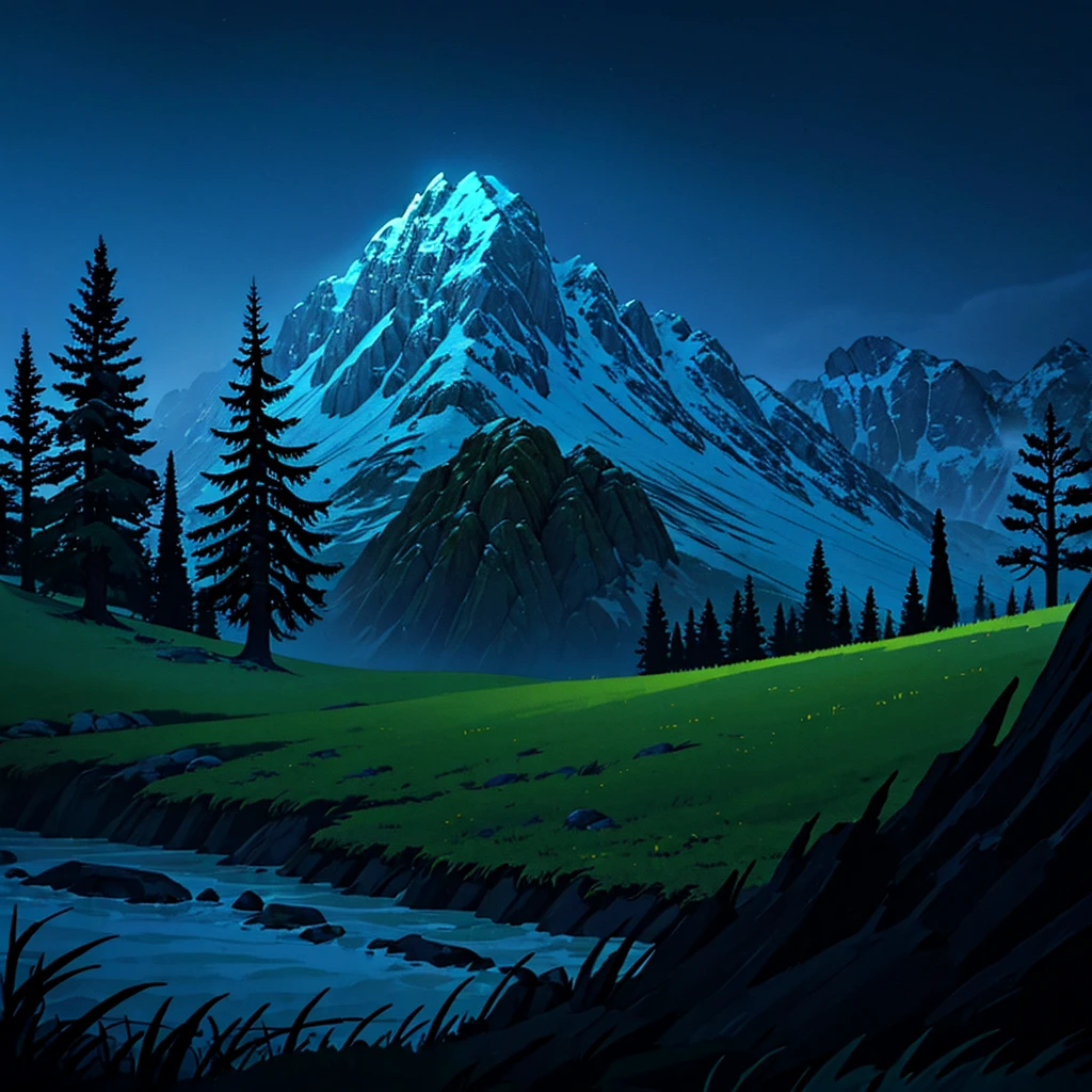 (masterpiece, best quality:1.4), cinematic light, colorful, high contrast, mountain, grass, tree, night, (horror (theme):1.2), (monster:1.2), dark