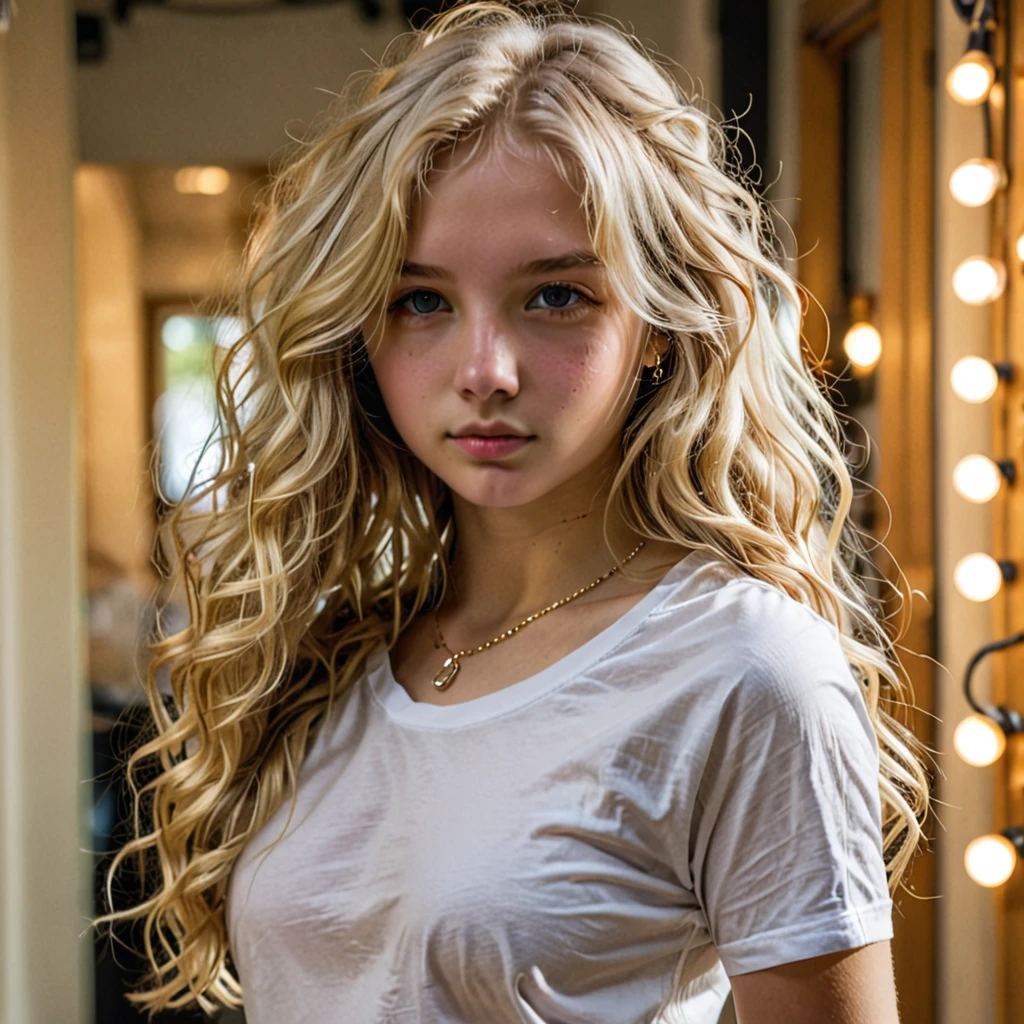 1Mädchen in, age16, Allein, langes, welliges Haar, , long messy windy Blondes Haar, in die Kamera schauen, Es tut, Blondes Haar, Schmuck, Ganzkörper, (extrem detailliertes 8k-Hintergrundbild), sanfte Beleuchtung, gute Qualität, Filmkorn, Fujifilm XT3 scharfer Fokus, f 5.6, 50mm, Hohe Detailliertheit, scharfer Fokus,(Natürliches Licht), (verführerisch), Aufschlussreich, realistisch, sexy, enges weißes T-Shirt