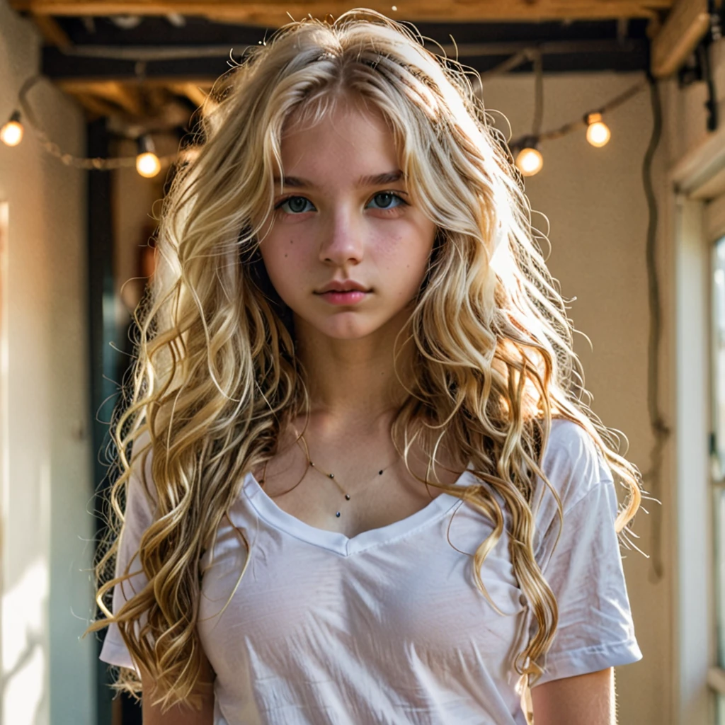 1Mädchen in, age16, Allein, langes, welliges Haar, , long messy windy Blondes Haar, in die Kamera schauen, Es tut, Blondes Haar, Schmuck, Ganzkörper, (extrem detailliertes 8k-Hintergrundbild), sanfte Beleuchtung, gute Qualität, Filmkorn, Fujifilm XT3 scharfer Fokus, f 5.6, 50mm, Hohe Detailliertheit, scharfer Fokus,(Natürliches Licht), (verführerisch), Aufschlussreich, realistisch, sexy, enges weißes T-Shirt