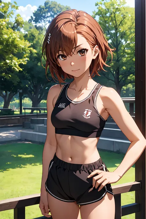 (highest quality:1.5, high resolution, uhd, 4k, detailed lighting, shaders), nsfw misaka mikoto,short hair　brown hair　brown eyes...