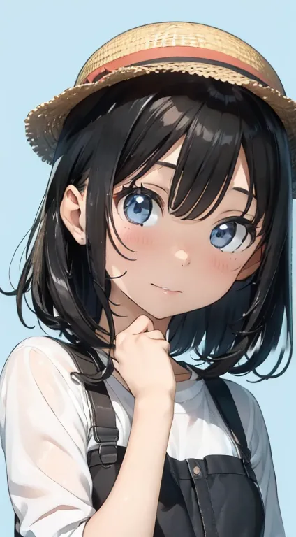 anime girl with long black hair wearing a straw hat, anime style 4 k, beautiful anime portrait, anime moe artstyle, anime art wa...