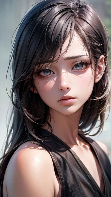 (Highest quality、8K、32k、masterpiece)、(Realistic)、(Realistic:1.2)、(High resolution)、Very detailed、Very beautiful face and eyes、1 Girl、Round and small face、(Droopy eyes:1.3), Tight waist、Delicate body、(close、Highest quality、Attention to detail、Rich skin detail)、(Highest quality、8K、Oil paint:1.2)、Very detailed、(Realistic、Realistic:1.37)、Bright colors