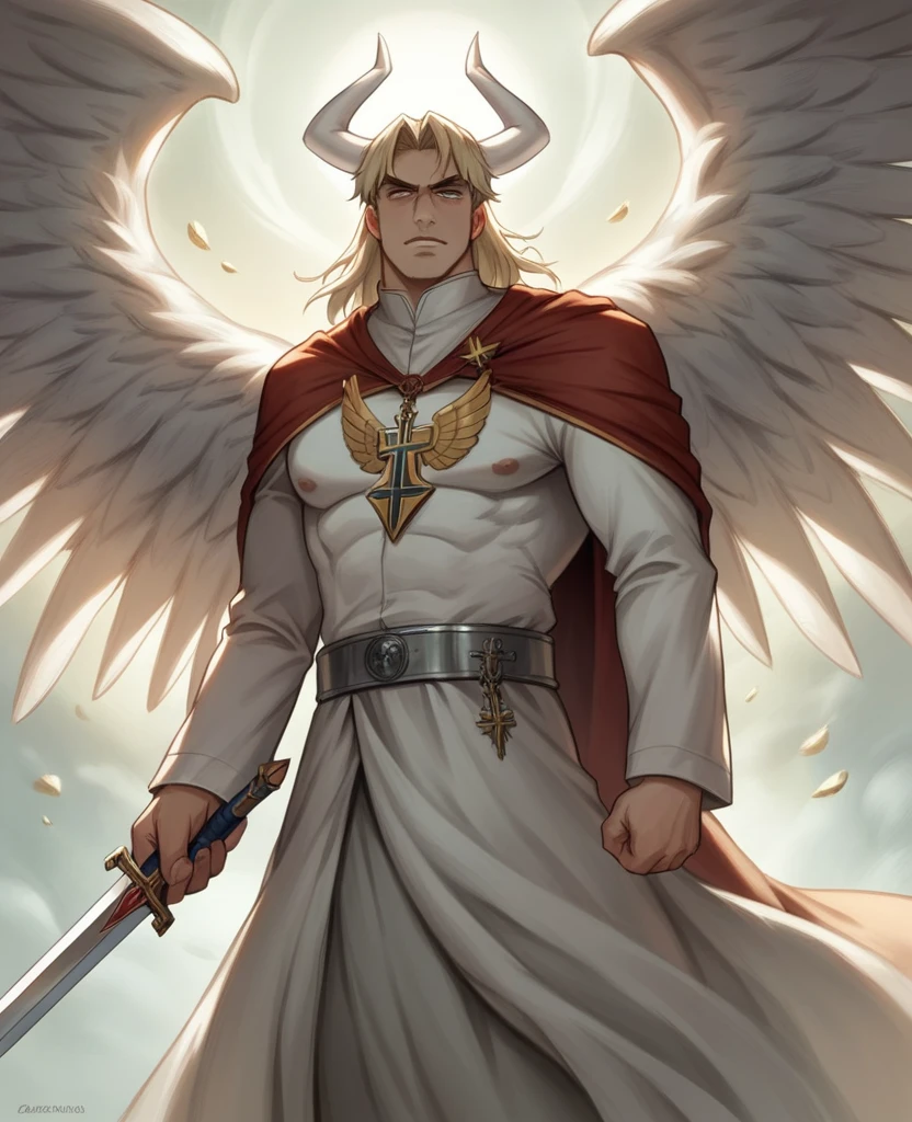 
a painting of a man holding a sword and a sword with a winged figure, digital art by Bernard Meninsky, tumblr, renaissance, saint michael the angel, archangel michael, archangel, jesus christ fighting lucifer, totalitarian socialist angel, lucifer, oil canvas of lucifer, angel protecting man, biblical accurate angel, of lucifer, angels vs demons, epic biblical depiction