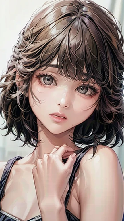 (Highest quality、8K、32k、masterpiece)、(Realistic)、(Realistic:1.2)、(High resolution)、Very detailed、Very beautiful face and eyes、1 Girl、Round and small face、(Droopy eyes:1.3), Tight waist、Delicate body、(close、Highest quality、Attention to detail、Rich skin detail)、(Highest quality、8K、Oil paint:1.2)、Very detailed、(Realistic、Realistic:1.37)、Bright colors