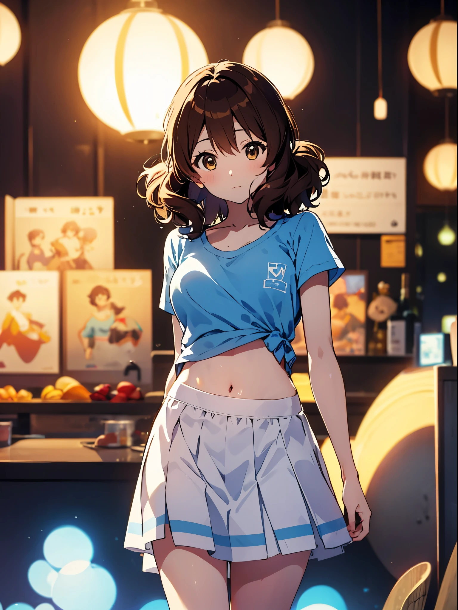 NSFW ４ｋqulity, solo、top-quality, Kumiko Omae, Brown-eyed, Standing、Short_hair, subminiature_Breast,）a park　、Kumiko　１６Age　sexypose　Bewitching、Light blue T-shirt、dress figure,front-facing view、The absolute standard is the center of the navel、