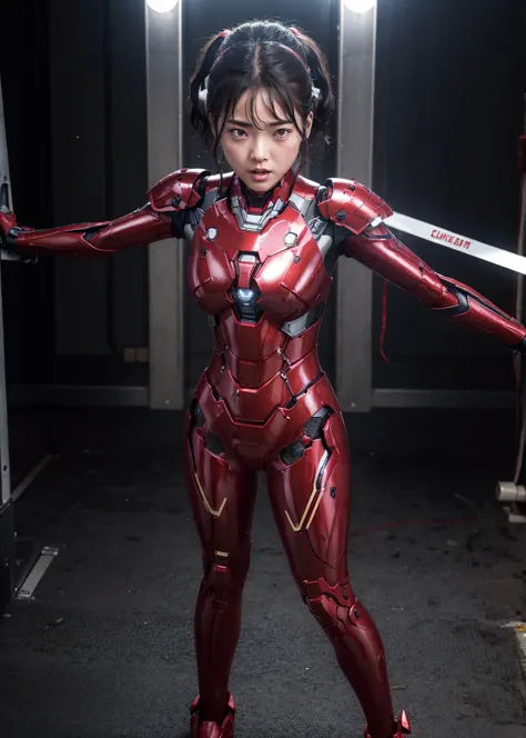 Female Iron Man(Red and Black)、shine、Shortcuts、Textured skin, Super detailed, Attention to detail, high quality, 最high quality, ...