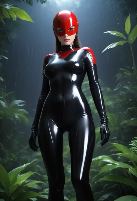zPDXL, source_anime, BREAK SEX slave Trilla, LATEX helmet with red translucent visor, , armor,black gloves,(tight silver bodysui...