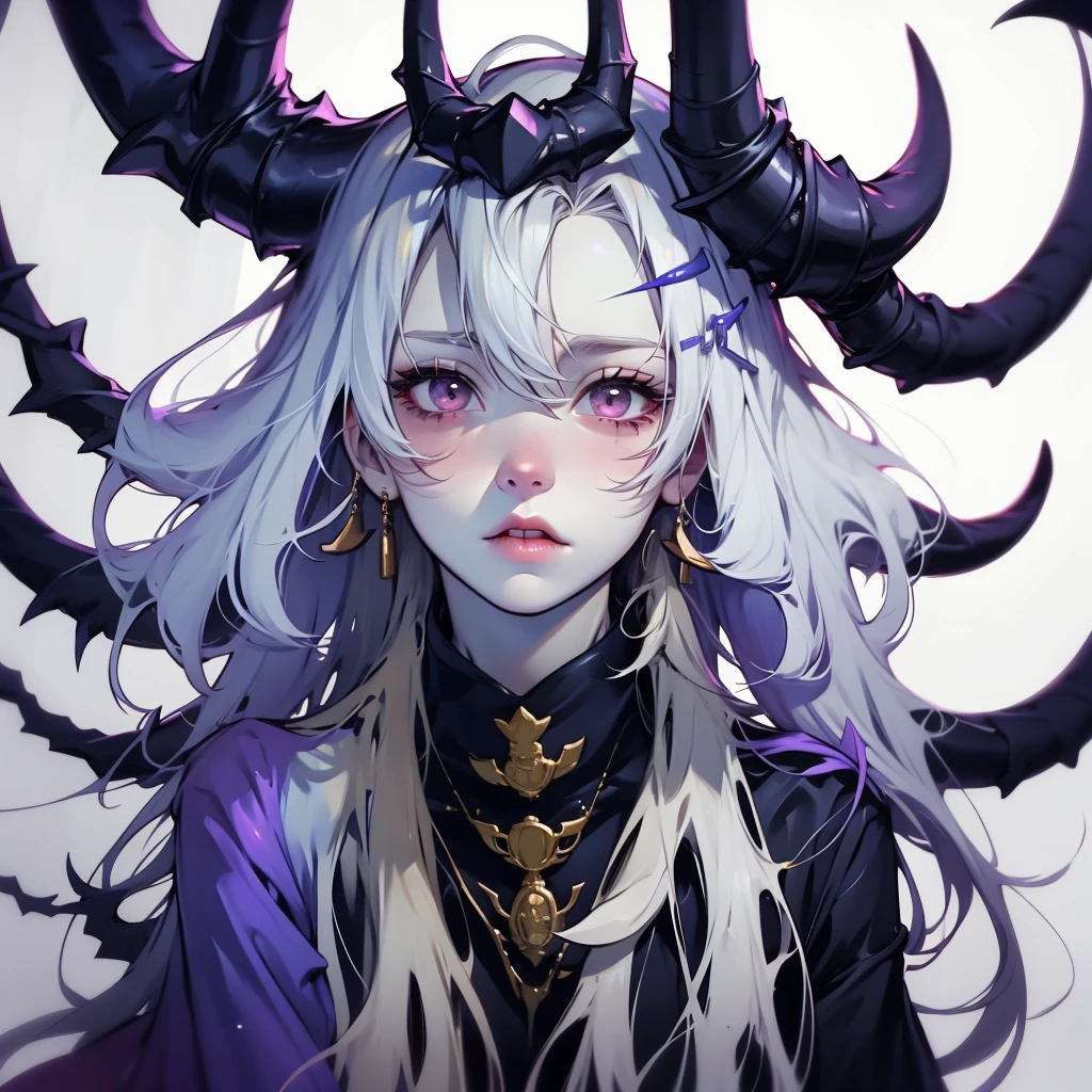 1 girl, adult woman,  Alone, g0ld3mb, air, (platinum blonde Hair) Hair, hime cut, (kawaii Hair clips:1.2)    high quality, Best Quality, High resolution, high detail, (airen aura magic), Hair uplifted, horns