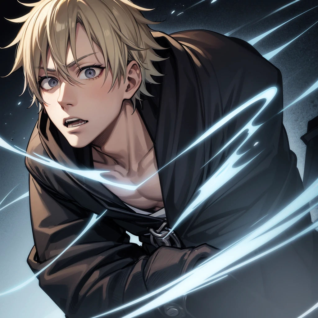 One japanese man, blonde hair with a black streak, grey eyes - SeaArt AI