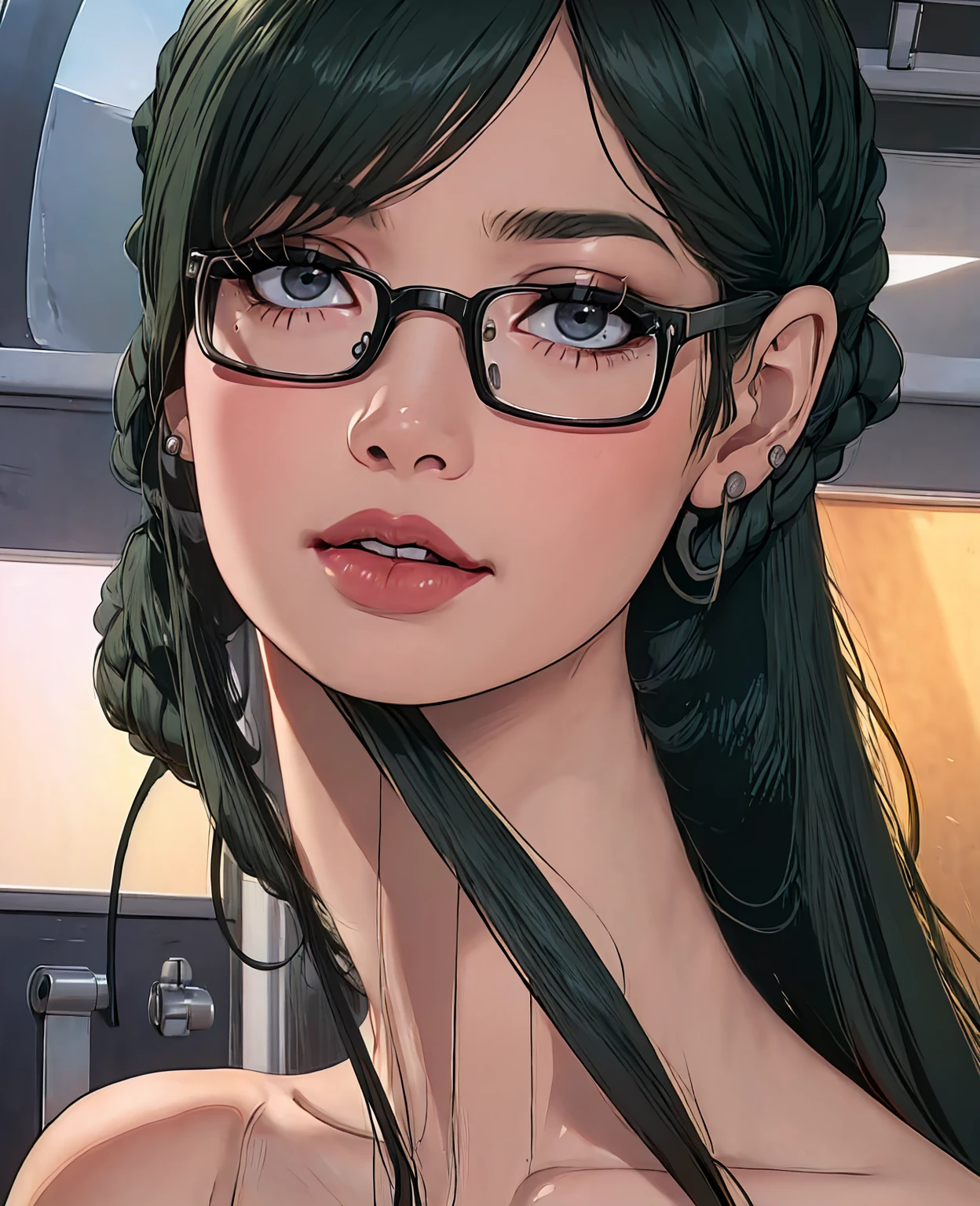 lalisa, sexy, green hair, bathroom, glasses, black eyes, beautiful detailed eyes, beautiful detailed lips, extremely detailed eyes and face, long eyelashes, beautiful woman, sensual pose, wet hair, water droplets, steam, bright lighting, (best quality,4k,8k,highres,masterpiece:1.2),ultra-detailed,(realistic,photorealistic,photo-realistic:1.37),HDR,UHD,studio lighting,ultra-fine painting,sharp focus,physically-based rendering,extreme detail description,professional,vivid colors,bokeh,photography