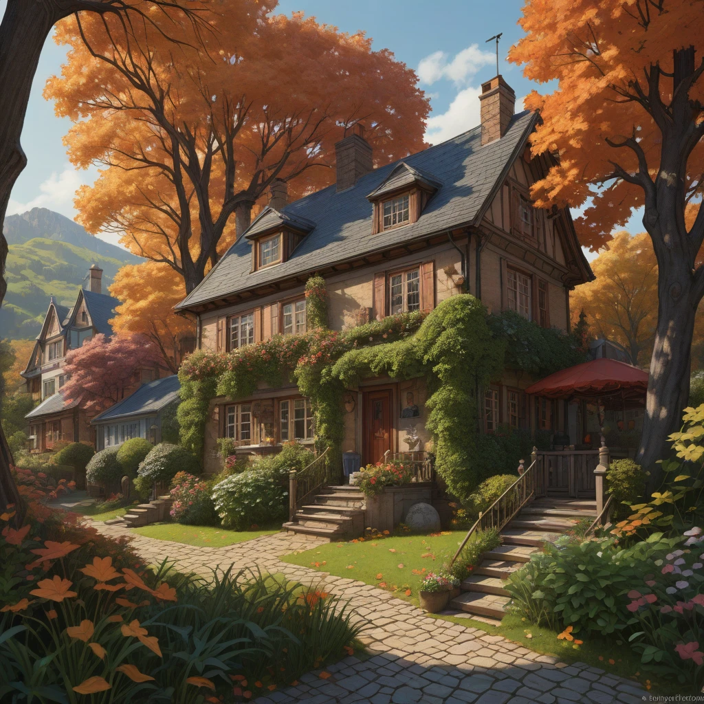 a british cottage in the scottish countryside, greg rutkowski, zabrocki, moebius, karlkka, jayison devadas, highly detailed, autumn sunlights, smoky atmosphere, ( ray of sunlight ), official fanart behance hd artstation by jesper ejsing, by rhads, makoto shinkai and lois van baarle, ilya kuvshinov, ossdraws, 8 k, ultra wide angle, zenith view, lens effect, artificial intelligence rehabilitation center, ai therapy, emotional intelligence training, digital counseling, 