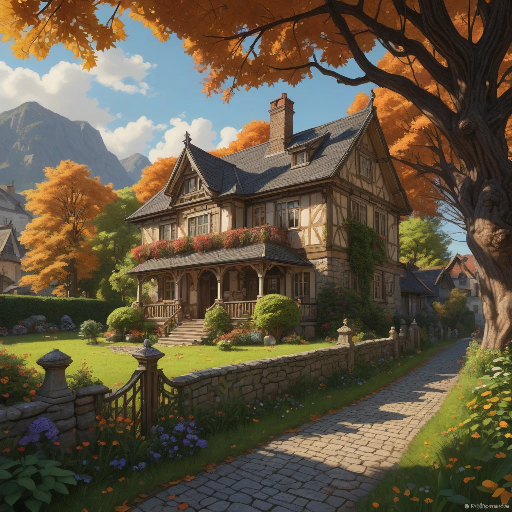 a british cottage in the scottish countryside, greg rutkowski, zabrocki, moebius, karlkka, jayison devadas, highly detailed, autumn sunlights, smoky atmosphere, ( ray of sunlight ), official fanart behance hd artstation by jesper ejsing, by rhads, makoto shinkai and lois van baarle, ilya kuvshinov, ossdraws, 8 k, ultra wide angle, zenith view, lens effect, artificial intelligence rehabilitation center, ai therapy, emotional intelligence training, digital counseling, 