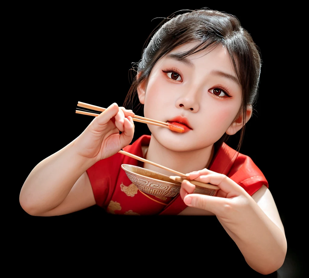 a small chinese boy, 5 fingers, holding chopsticks and bowl, eating delicious rice, beautiful detailed eyes, beautiful detailed lips, extremely detailed eyes and face, long eyelashes, intricate traditional asian clothing, serene expression, natural lighting, photorealistic, high resolution, 8k, best quality, masterpiece, hyper detailed, cinematic lighting, warm color tones