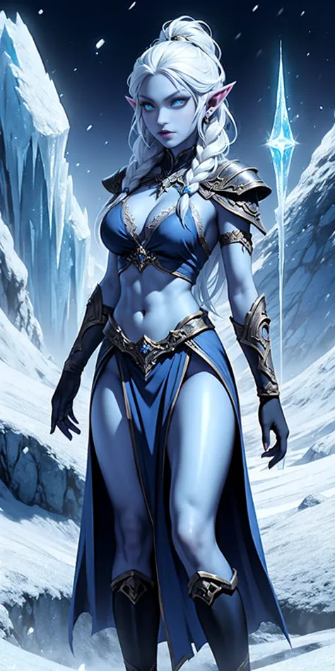 Blue skin, Frozen, Princess Zelda , rare, ice maiden, shiva loincloth armor, beautiful women, long icy hair, icy eyes, blue skin...