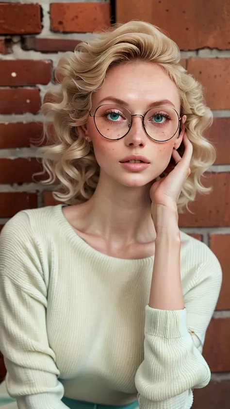 1 Russian woman, legitimate albino, extremely thin and beautiful, perfect body, (well-shaped and delicate face with (freckles)),...
