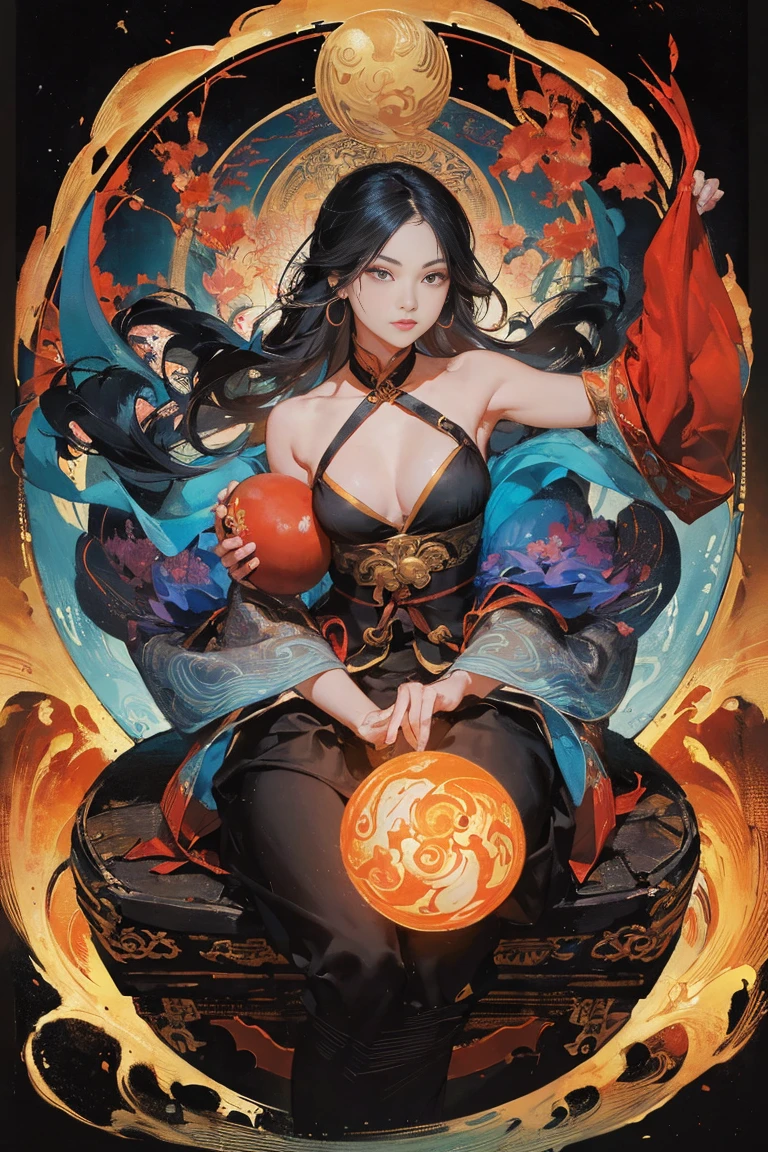 (​masterpiece, top-quality, Official art:1.2)Look at viewericro bikini, tiger and girl, Tiger painting}A flash of light runs, Colorful water levitation(2D:1.5), official art, unity 8k wallpaper, ultra detailed, beautiful and aesthetic, masterpiece, best quality, chinese style, (zentangle, mandala, tangle, entangle), ecstasy of flower, 1girl, extremely detailed, dynamic angle, cowboyshot, the most beautiful form of chaos, elegant, a brutalist designed, vivid colours, romanticism, by james jean, roby dwi antono, ross tran, francis bacon, michal mraz, adrian ghenie, petra cortright, gerhard richter, takato yamamoto, ashley wood, atmospheric(harmony, balance, yin-yang), Chinese silk painting, Tai Chi principles, fluid motion, interconnected elements, the interplay of contrasting forces, Daoist philosophy, a touch of the I Ching, warm and cool color palette, reflective art, inspired by Laozi, Zhuangzi,  Yin Yang diagrams, Taijitu, the Bagua, the fusion of the spiritual and the physical,1girl,solo, grabbing breasts,, daoist, summon magic,  cinematic lighting,  fire and ice split, bagua background, circular bagua, yi yang, daoist practice, mediation sit, buddha sit,  spiral loong, cloud loong at the top,  