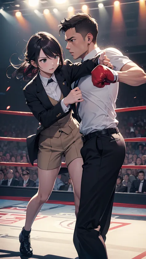 Boxing Counter、Men and women in suits、Two people fighting
