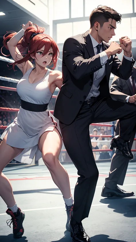 Boxing Counter、Men and women in suits、Two people fighting
