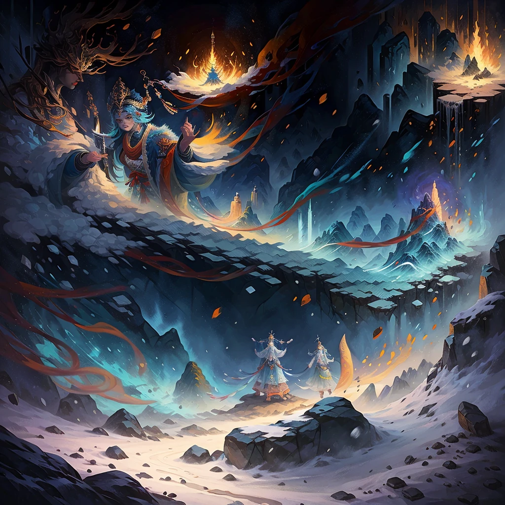 painting of a snowy mountain path with tibetan prayer flags, painterly illustration, colorful concept art, a beautiful artwork illustration, jen bartel, in the snow mountains, colorful digital painting, painterly concept art, by Simon Gaon, winter concept art, inspired by Tuomas Korpi, jessica rossier color scheme, with a snowy mountain and ice