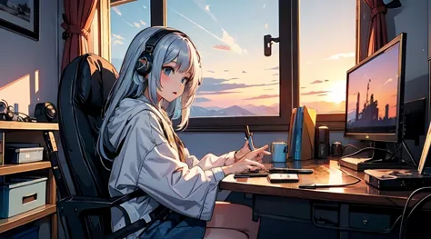 high resolution,High definition,high quality,Girl playing games,gaming computer,Erogeo Art Style, Arte Roffie, zero vibrations, ...