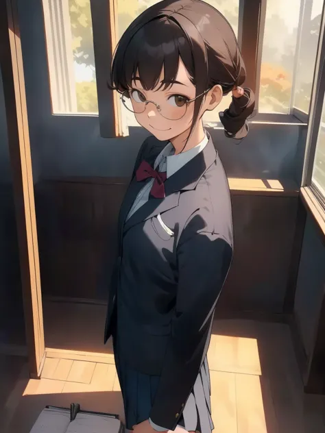 Character Features - Hairstyle：Wavy Brown Hair - Gender：High school girl - Bangs：Diagonal Parting - Accessories：Glasses costume ...