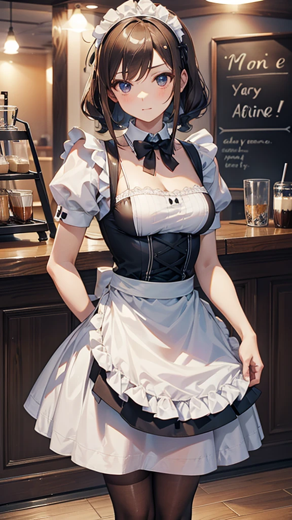 Coffee shop background，Coffee shop background，Indoor background，Tables and Chairs，Bar，Maid maiden，The maid pretends to be a girl，A maid headband