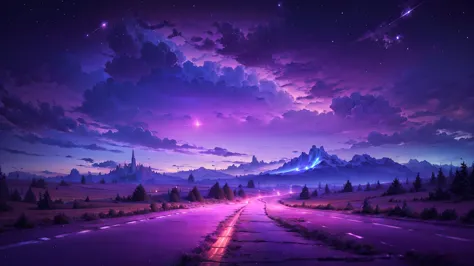 Purple and blue night sky with stars and roads, Awesome Wallpapers, Mark Adams, Beautiful Wallpapers, Great background, Neon Roa...