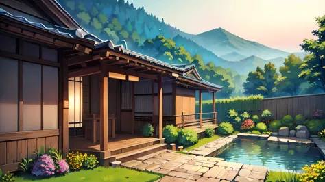 ((highest quality)), ((masterpiece)), (be familiar with), japanese style, summer, watering