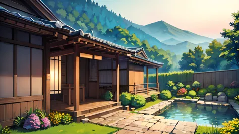 ((highest quality)), ((masterpiece)), (be familiar with), Japanese style, Summer, Watering