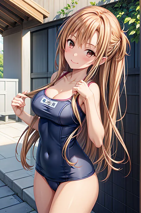 (master detailed anime)(masterpiece)(shine eyes)One girl, alone, (asuna)(naked:1.3), (Navy blue school swimsuit), Large Breasts,...