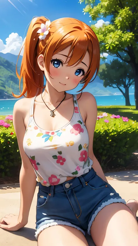 (Masterpiece, Best Quality, High Quality), kousaka honoka, orange hair,low ponytail, blue eyes, volumetric lighting, illustratio...