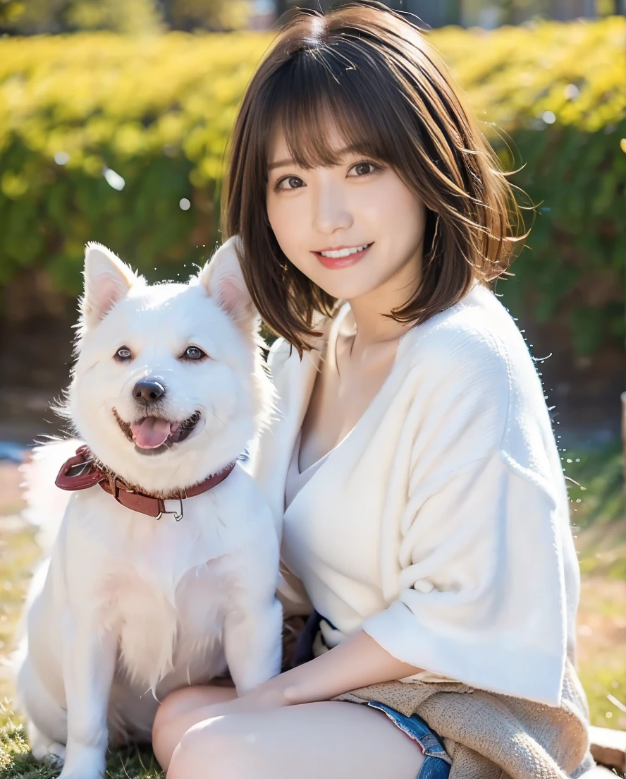 Being with a dog、A girl and a dog warming themselves by a bonfire、Lens flare、Hair blowing in the wind、Medium Short Hair、、Expressing the whiteness of one&#39;s breath、Photo from the waist up、Night city illumination shot、Cowgirl Shot、Fur coat、豪華なグレーのミンクのFur coat、Wear fine leather boots、Luxury Bags、Inner turtleneck、Silver necklace and small silver earrings Millionaire style:1.4））、Full body photo、smile、 Caustics、Highly detailed photos、Very beautiful woman 、Ample breasts、No makeup、(8K、RAW Photos、Highest quality、masterpiece:1.2)、(Realistic、Realistic)、1 Girl、((Medium Short Hair、Midwinter、Cold region Snow falling、The wind is blowing、Fluttering Hair、Blur the background、Colorful illuminations、Looking into the camera:1.4))、
