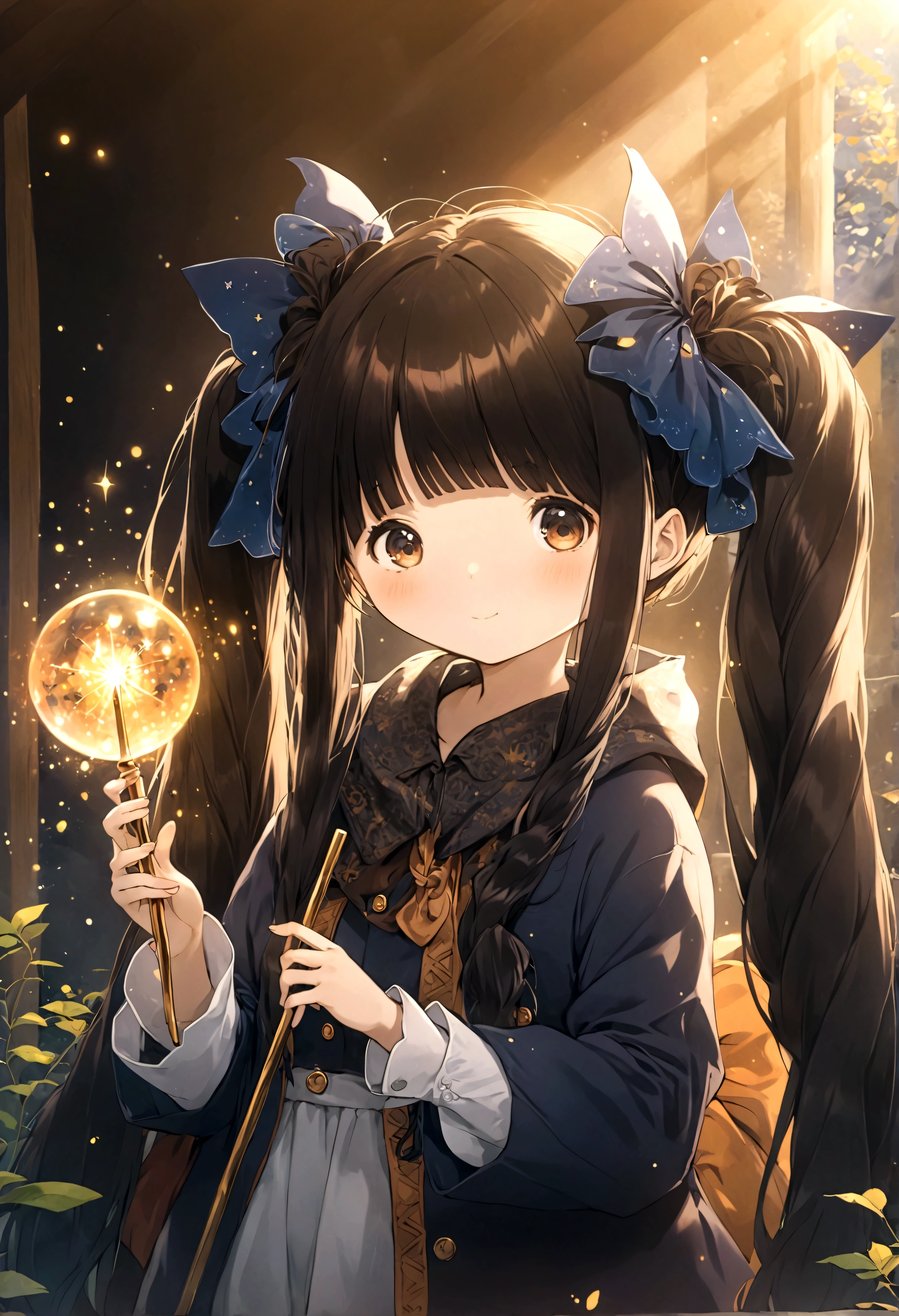 Twin Tails、, Cute anime style Hagrid, Young witches, Anime cute art style, Marisa Kirisame, Witch Girl, Anime Characters, as an Anime Characters, Possess magical powers, young wizard, A different world, Holding a magic wand
